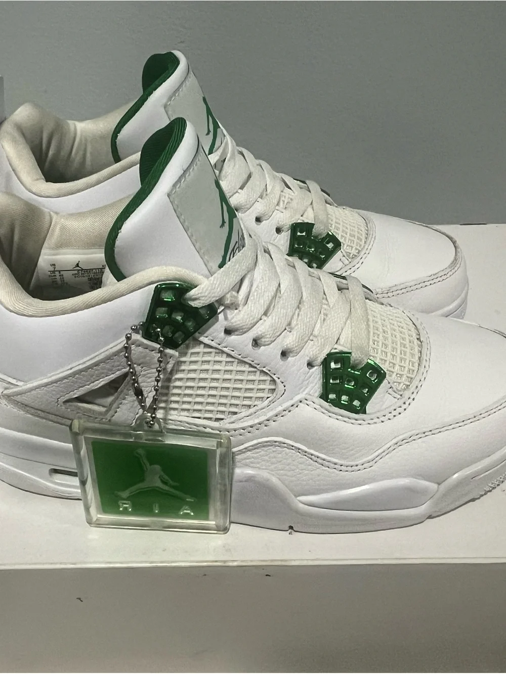 Nike White and Green Air Jordan 4 Retro Metallic Green